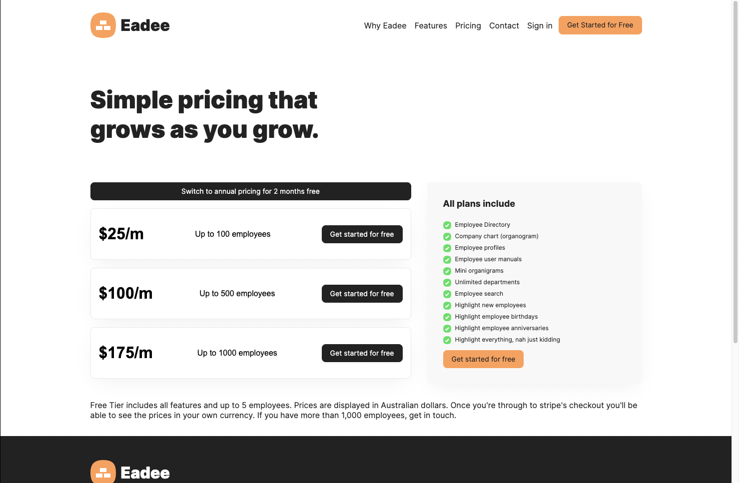 Eadee website screenshot
