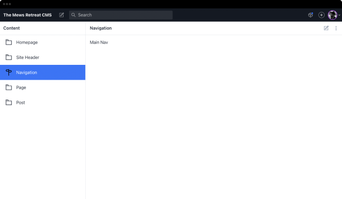 The Mews St Leonards backend cms navigation screenshot