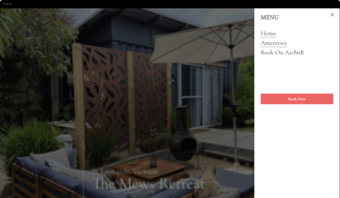 The Mews St Leonards homepage menu open screenshot