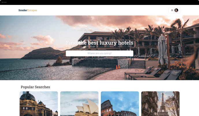 Sonder Escapes website homepage descktop screenshot