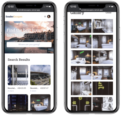 Sonder Escapes website hompage mobile version screenshot