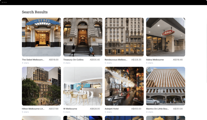 Sonder Escapes website search results screenshot